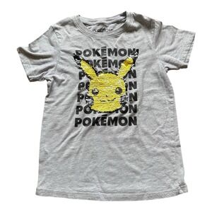 Pokemon Pikachu Flip Sequin Graphic T Shirt Gray Kids Medium Interactive